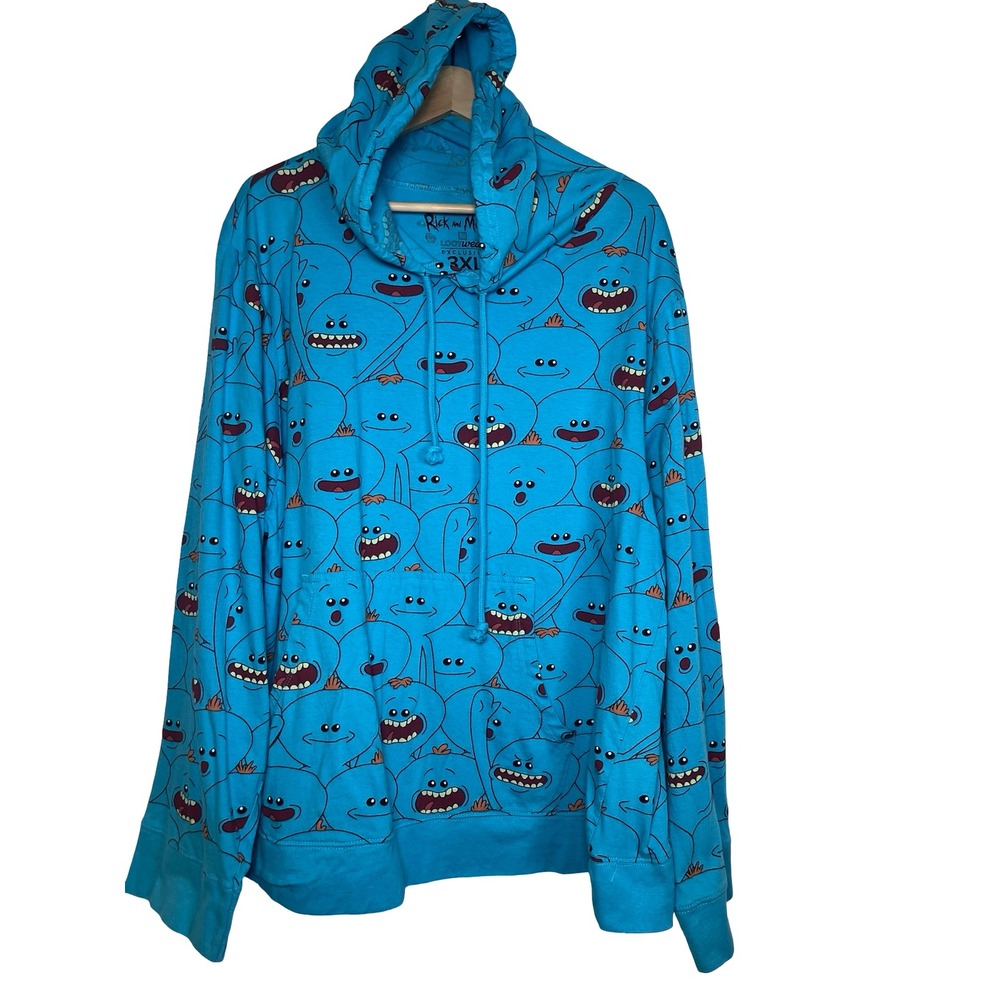 Rick and Morty Mr Meeseeks Hoodie Loot Wear Exclusive Blue All Over Print XL